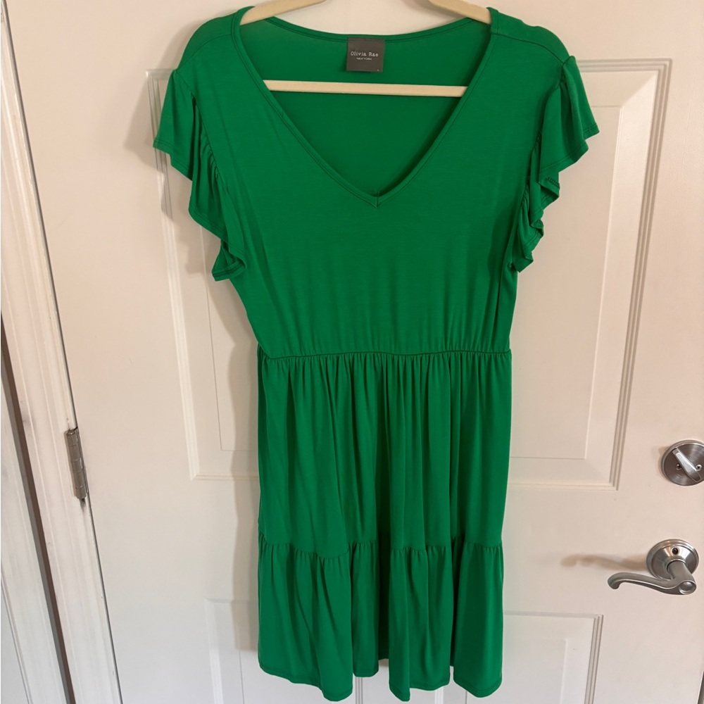 Olivia Rae Green Tiered Sundress with Flutter Sleeves